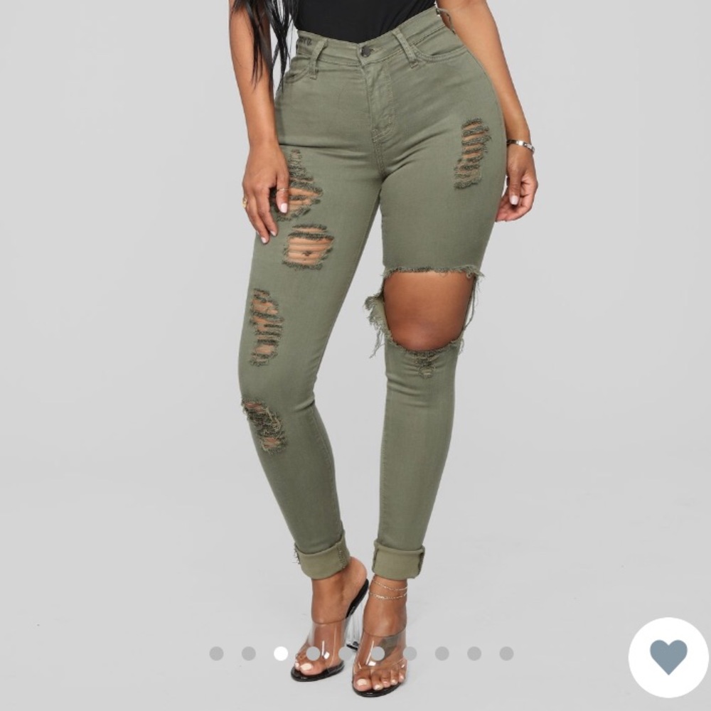 Fashion Nova Glistening Jeans - Olive